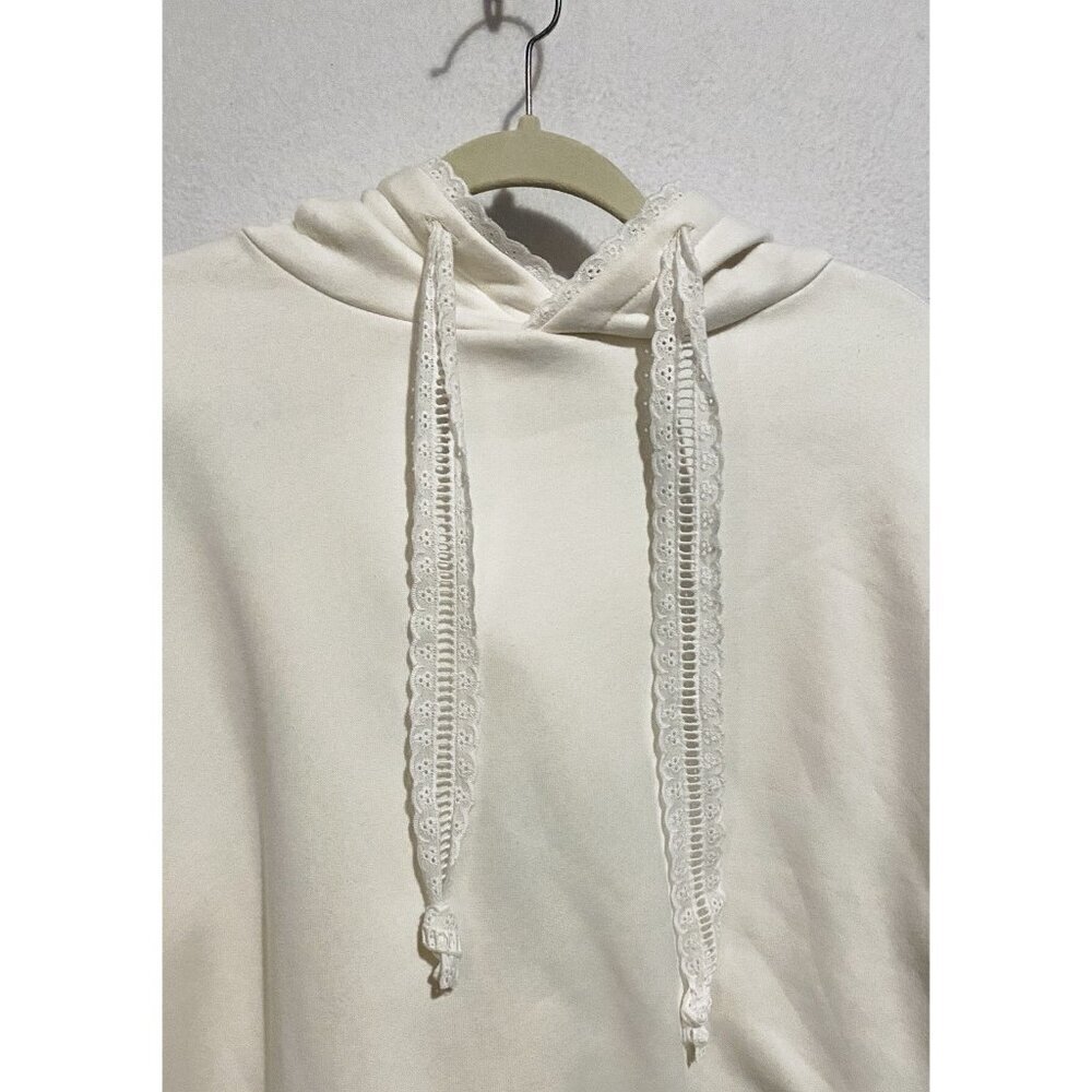 Navy Paris Sweatshirt Womens Large Ivory Sweat Hopper Eyelet Trim Loungewear — image 2 of 7